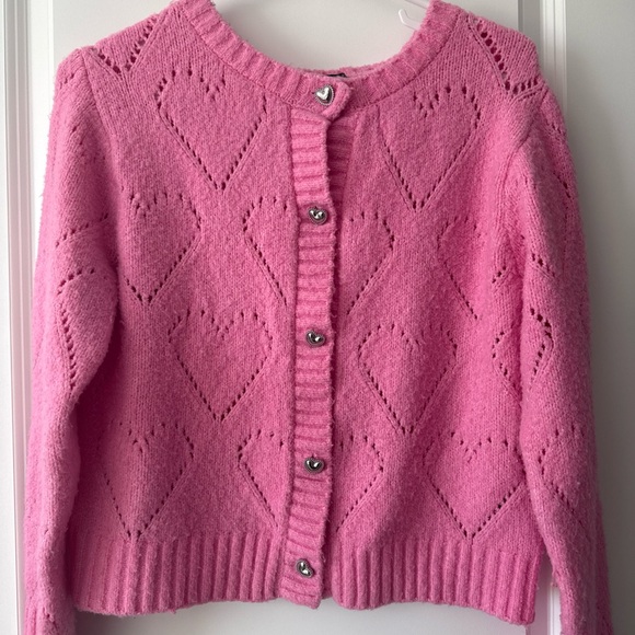 Pink Heart Knit Button-Up Cardigan Sweater - Picture 3 of 8